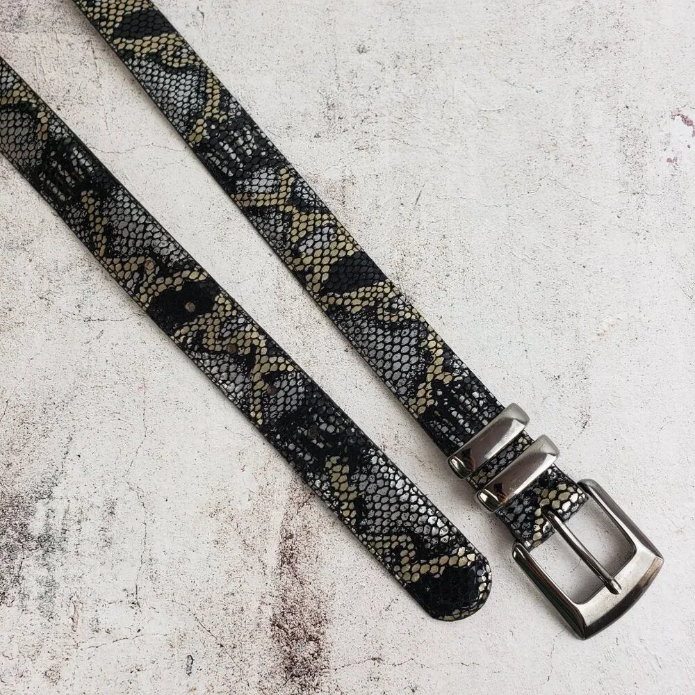 Vintage Elite Fresno Ca Leather Belt Snakeskin Python Metallic size L